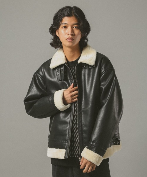 ボア付きブラックレザージャケット　B3ジャケット PUBLUX（パブリュクス）の「▽【PUBLUX/パブリュクス】フェイクレザー
