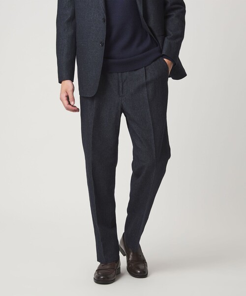 green label relaxing（グリーンレーベルリラクシング）の「DC W/LI デニムライク ワイド 1プリーツ イージーパンツ（スラックス・メンズ・ネイビー/ダークグレー・XL/S/M/L）」の2枚目の写真