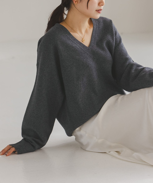 追加》カシミヤMIXスムースVプルオーバー（ニット/セーター）｜NOBLE