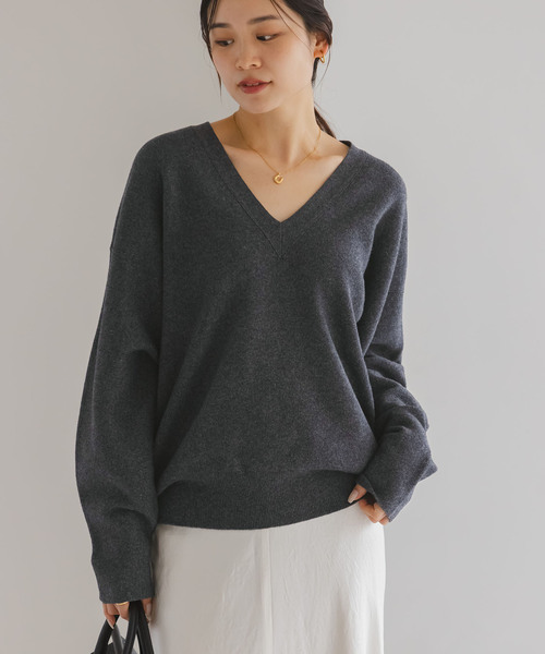 極美品★ノーブル カシミヤ混 ブラウン Ca/W ボリューム袖Vプルオーバー セール】《追加》カシミヤMIXスムースVプルオーバー（ニット/セーター