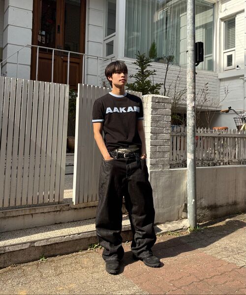 Snake Printed Denim Pants (Black)（デニムパンツ）｜AAKAM（アーカム