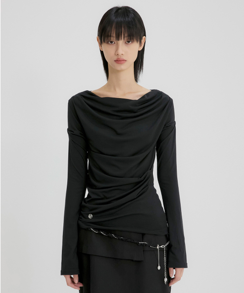 FLAREUP(フレアアップ)の「2.Drape Long Sleeve (FL-146_Black)(Tシャツ/カットソー・レディース・ブラック・OS)」の2枚目の写真