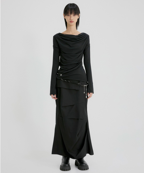 FLAREUP(フレアアップ)の「2.Drape Long Sleeve (FL-146_Black)(Tシャツ/カットソー・レディース・ブラック・OS)」の4枚目の写真