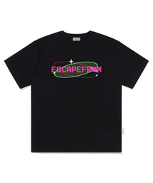 プラネットピンクロゴプリントオーバーサイズ半袖Tシャツブラック