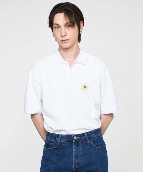 GRAVER（グレーバー）の「[UNISEX]フラワー刺繍ピケ半袖Tシャツ_ホワイト（ポロシャツ・レディース・ホワイト・SMALL/MEDIUM/LARGE）」の10枚目の写真