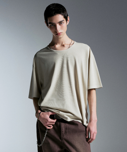 セール】ピグメントリラックスドスcoopネックTシャツ[クリーム]（T