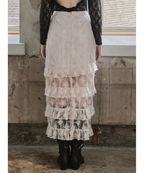 Shiny lace tiered skirt