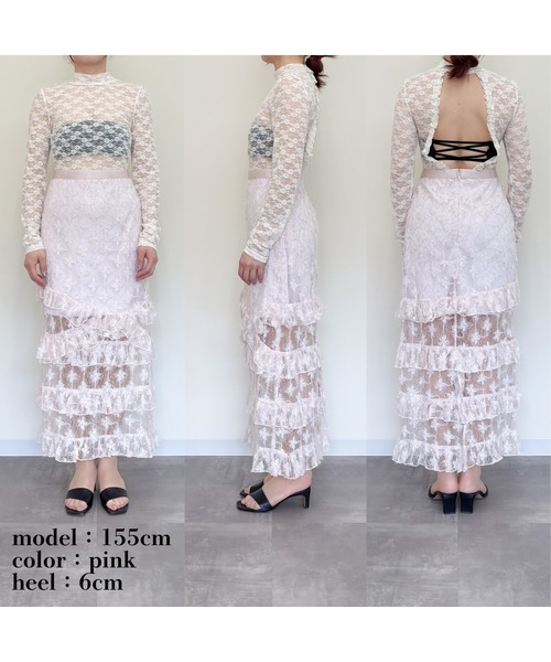 etre loin(エトルワン)の「Shiny lace tiered skirt(スカート・レディース・ブラック/ホワイト/ピンク・M)」の4枚目の写真