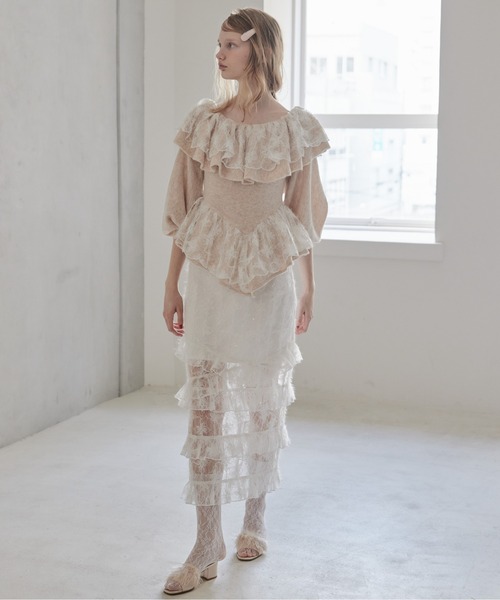 etre loin(エトルワン)の「Shiny lace tiered skirt(スカート・レディース・ブラック/ホワイト/ピンク・M)」の6枚目の写真