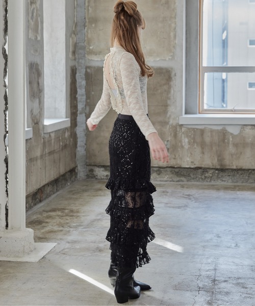 etre loin(エトルワン)の「Shiny lace tiered skirt(スカート・レディース・ブラック/ホワイト/ピンク・M)」の10枚目の写真