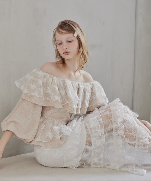 etre loin(エトルワン)の「Shiny lace tiered skirt(スカート・レディース・ブラック/ホワイト/ピンク・M)」の8枚目の写真