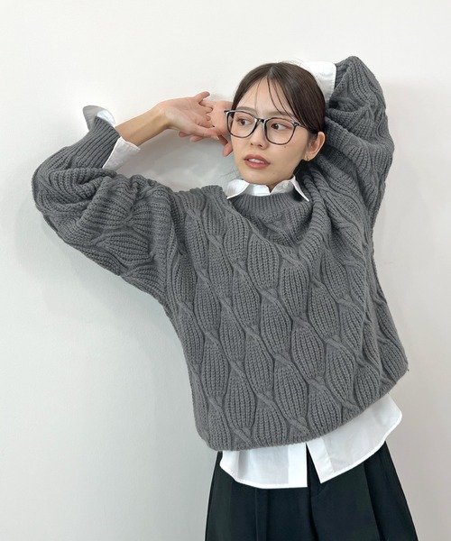 セール】手編み風ケーブルニットプルオーバー（ニット/セーター