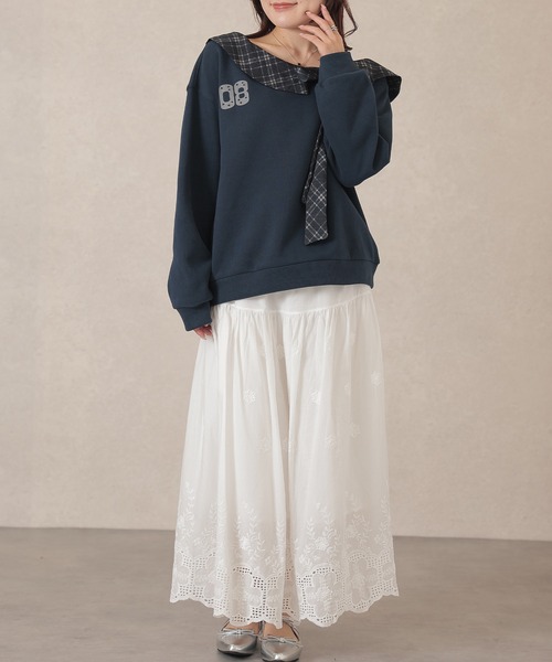 Lace Ladies(レースレディース)の「チェック柄 カラー付き リボン 長袖 プルオーバー(スウェット・レディース・ブラウン/ネイビー/グレー・FREE)」の18枚目の写真