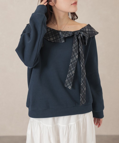 Lace Ladies(レースレディース)の「チェック柄 カラー付き リボン 長袖 プルオーバー(スウェット・レディース・ブラウン/ネイビー/グレー・FREE)」の20枚目の写真