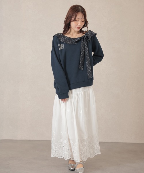 Lace Ladies(レースレディース)の「チェック柄 カラー付き リボン 長袖 プルオーバー(スウェット・レディース・ブラウン/ネイビー/グレー・FREE)」の21枚目の写真
