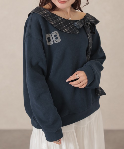 Lace Ladies(レースレディース)の「チェック柄 カラー付き リボン 長袖 プルオーバー(スウェット・レディース・ブラウン/ネイビー/グレー・FREE)」の22枚目の写真