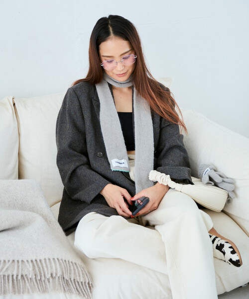 TEMBEA（テンベア）の「TEMBEA × FREAK'S STORE/テンベア × フリークスストア 別注MUFFLER HALF MOHAIR 別注モヘア ハーフ マフラー（マフラー・メンズ・ナチュラル/ライトグレー/チャコールグレー・ONE SIZE）」の20枚目の写真