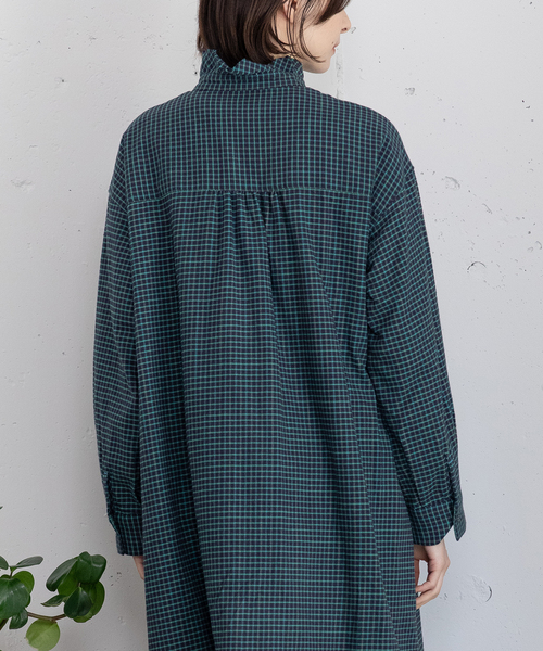 セール】ビエラチェックフリル使いシャツワンピース（ワンピース