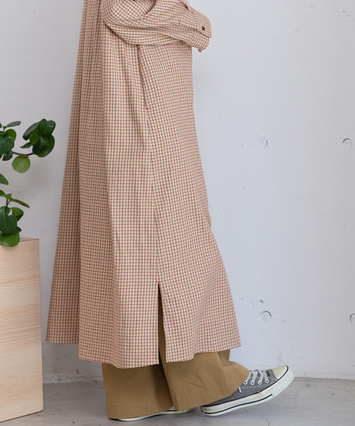 セール】ビエラチェックフリル使いシャツワンピース（ワンピース