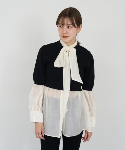 SHENERY（シーナリー）の「ボウタイブラウス（シャツ/ブラウス・レディース・ブラック/オフホワイト・FREE）」の3枚目の写真