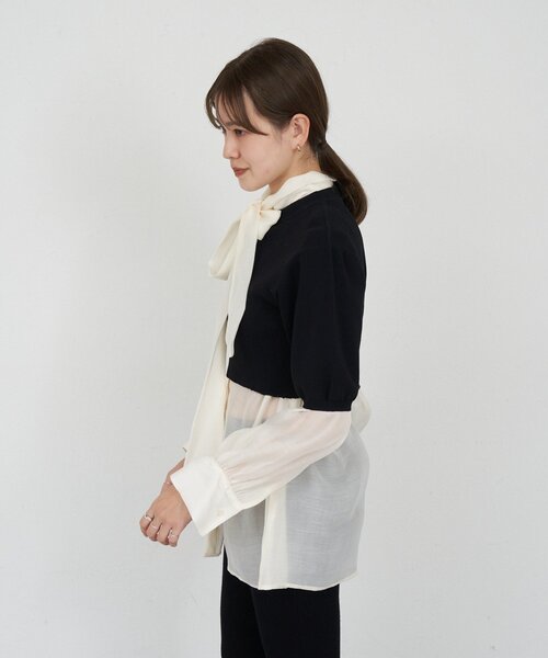 SHENERY（シーナリー）の「ボウタイブラウス（シャツ/ブラウス・レディース・ブラック/オフホワイト・FREE）」の4枚目の写真