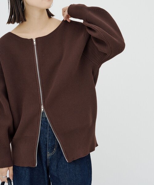 CIAOPANIC TYPY（チャオパニックティピー）の「【WEB限定】【yumi企画】華奢見え女っぽ/マルチウェイダブルジップニット（カーディガン/ボレロ・レディース・ブラウン/レッド/ブルー/オフホワイト/グレー/ブラック・ONE SIZE）」の4枚目の写真