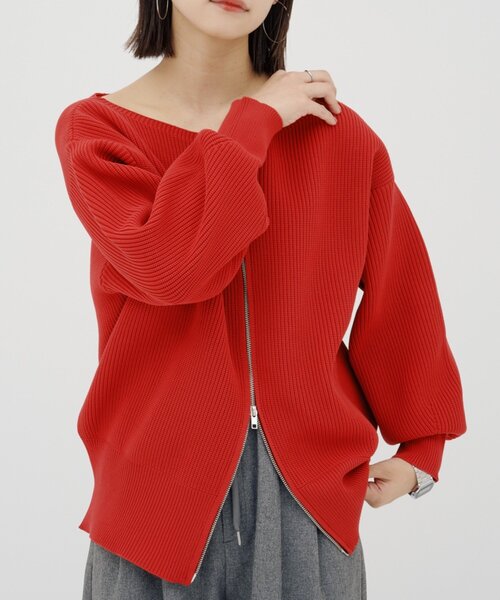 CIAOPANIC TYPY（チャオパニックティピー）の「【WEB限定】【yumi企画】華奢見え女っぽ/マルチウェイダブルジップニット（カーディガン/ボレロ・レディース・ブラウン/レッド/ブルー/オフホワイト/グレー/ブラック・ONE SIZE）」の6枚目の写真