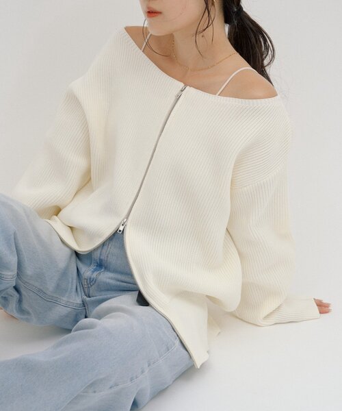 CIAOPANIC TYPY（チャオパニックティピー）の「【WEB限定】【yumi企画】華奢見え女っぽ/マルチウェイダブルジップニット（カーディガン/ボレロ・レディース・ブラウン/レッド/ブルー/オフホワイト/グレー/ブラック・ONE SIZE）」の2枚目の写真