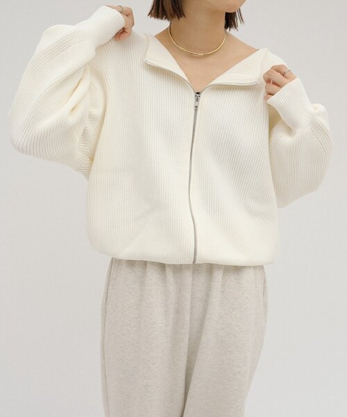 CIAOPANIC TYPY（チャオパニックティピー）の「【WEB限定】【yumi企画】華奢見え女っぽ/マルチウェイダブルジップニット（カーディガン/ボレロ・レディース・ブラウン/レッド/ブルー/オフホワイト/グレー/ブラック・ONE SIZE）」の10枚目の写真