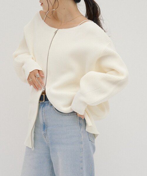 CIAOPANIC TYPY（チャオパニックティピー）の「【WEB限定】【yumi企画】華奢見え女っぽ/マルチウェイダブルジップニット（カーディガン/ボレロ・レディース・ブラウン/レッド/ブルー/オフホワイト/グレー/ブラック・ONE SIZE）」の12枚目の写真