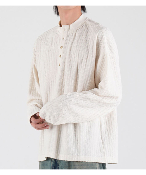 BUTTON SEOUL(ボタンソウル)の「バーティカルエンボジャカードヘンリーネックシャツ(アイボリー)(スウェット・メンズ・その他・MEDIUM/LARGE/X-LARGE)」の7枚目の写真