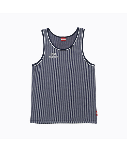 MENASOO(ミナス)の「Stripe Double Binding Sleeveless_Navy(Tシャツ/カットソー・レディース・ネイビー・F)」の1枚目の写真
