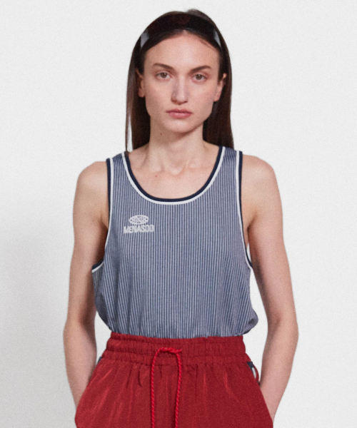 MENASOO(ミナス)の「Stripe Double Binding Sleeveless_Navy(Tシャツ/カットソー・レディース・ネイビー・F)」の2枚目の写真