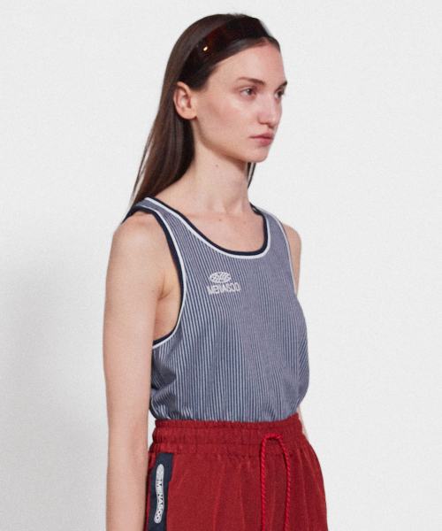 MENASOO(ミナス)の「Stripe Double Binding Sleeveless_Navy(Tシャツ/カットソー・レディース・ネイビー・F)」の3枚目の写真