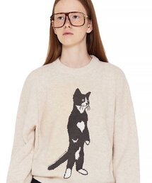 MATCHGLOBE（マッチグローブ）の「スタンディングキャットウールニットT（オートミール）（ニット/セーター）」