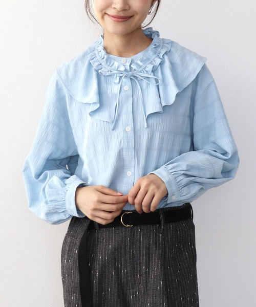 Jines（ジネス）の「フリル襟付きシャツブラウス（シャツ/ブラウス・レディース・ホワイト/ブルー/ブラック・38）」の3枚目の写真