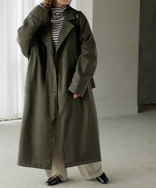 HUG.U(ハグユー)の「「ドルマンの上に着られる」 中綿トレンチコート(トレンチコート・レディース・グレー/ブラック/カーキ・FREE)」の3枚目の写真