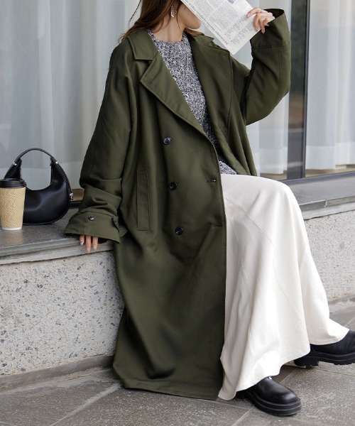 HUG.U(ハグユー)の「「ドルマンの上に着られる」 中綿トレンチコート(トレンチコート・レディース・グレー/ブラック/カーキ・FREE)」の8枚目の写真