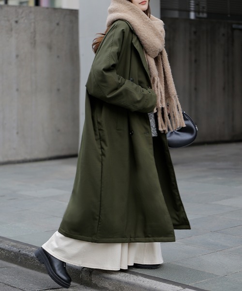 HUG.U(ハグユー)の「「ドルマンの上に着られる」 中綿トレンチコート(トレンチコート・レディース・グレー/ブラック/カーキ・FREE)」の9枚目の写真