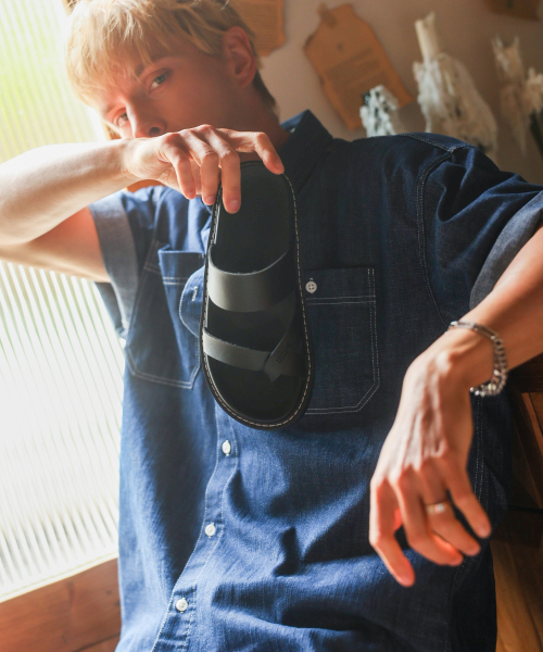 DIFFERSHOE(ディファーシュー)の「男性エイロンレザースティッチスリッパ5CM(サンダル・メンズ・ブラック・28cm/23cm/24cm/25cm/26cm/27cm)」の3枚目の写真