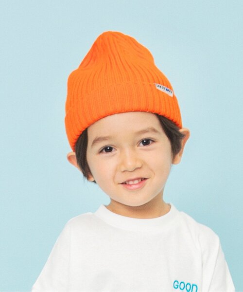 BREEZE（ブリーズ）の「one by more カラバリニット帽（ニットキャップ/ビーニー・キッズ・オレンジ/イエロー/ピンク/ブラック/ブルー・50/54/58）」の5枚目の写真