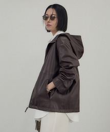 SALON adam et rope' | レザーライクフーデッドパーカー(ブルゾン)