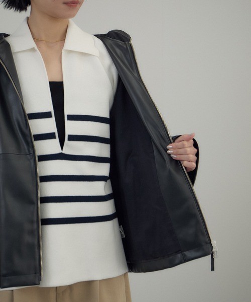 SALON adam et rope'（サロン アダム エ ロペ）の「レザーライクフーデッドパーカー（ブルゾン・レディース・ダークブラウン/ブラック・FREE）」の21枚目の写真