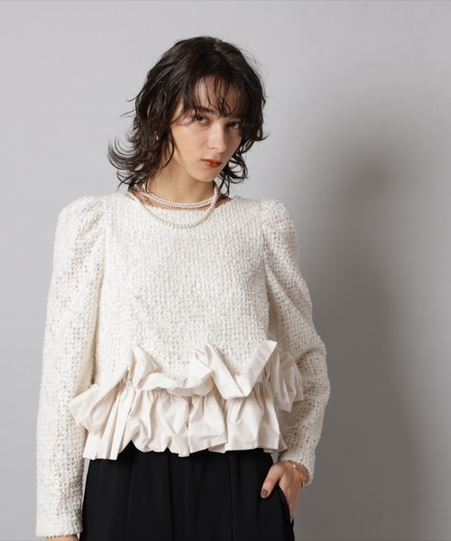 CADUNE（カデュネ）の「裾バルーンブラウス（シャツ/ブラウス・レディース・ホワイト/ブラック/ブラック系その他2・36/38）」の6枚目の写真