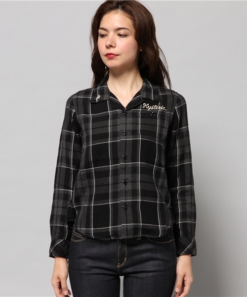 HYSTERIC GLAMOUR（ヒステリックグラマー）の「MOVE YOUR ASS刺繍オープンカラー長袖SH（シャツ/ブラウス・レディース・レッド系その他/ブルー系その他/ブラック系その他・MEDIUM/SMALL）」の12枚目の写真