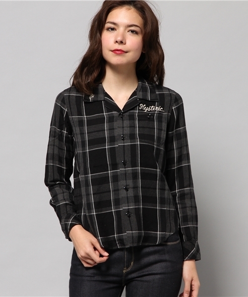 HYSTERIC GLAMOUR（ヒステリックグラマー）の「MOVE YOUR ASS刺繍オープンカラー長袖SH（シャツ/ブラウス・レディース・レッド系その他/ブルー系その他/ブラック系その他・MEDIUM/SMALL）」の16枚目の写真