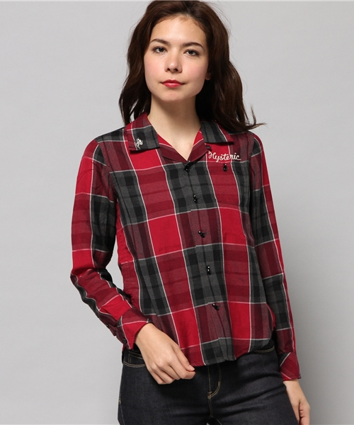 HYSTERIC GLAMOUR（ヒステリックグラマー）の「MOVE YOUR ASS刺繍オープンカラー長袖SH（シャツ/ブラウス・レディース・レッド系その他/ブルー系その他/ブラック系その他・MEDIUM/SMALL）」の18枚目の写真