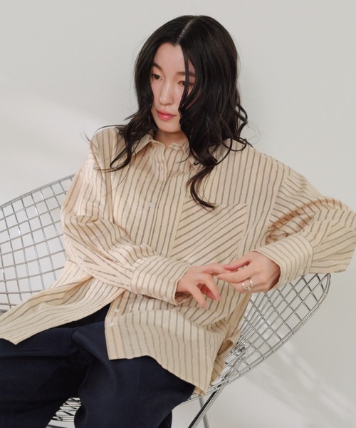 Shelly island（シェリーアイランド）の「シアーストライプシャツ（シャツ/ブラウス・レディース・ホワイト/ベージュ/ブルー・FREE）」の13枚目の写真