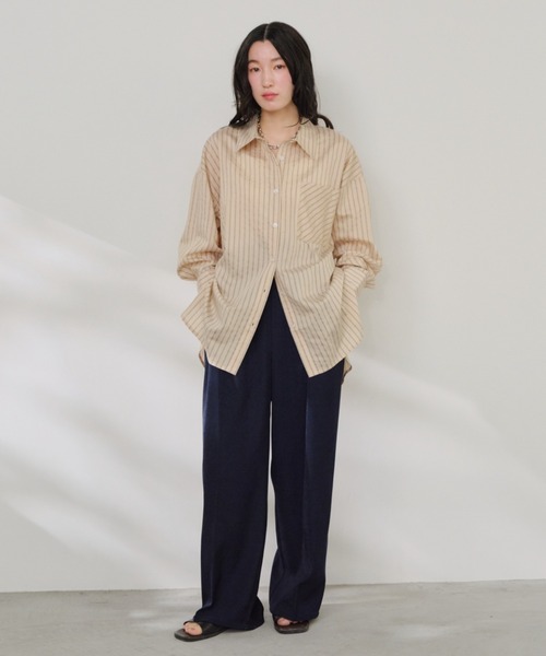 Shelly island（シェリーアイランド）の「シアーストライプシャツ（シャツ/ブラウス・レディース・ホワイト/ベージュ/ブルー・FREE）」の16枚目の写真