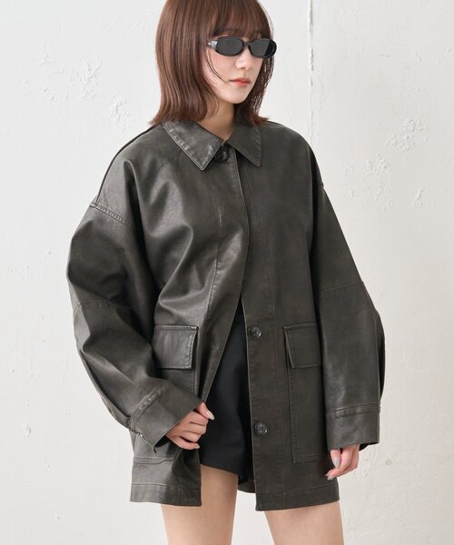 mline（エムライン）の「[mline]オーバーシルエット レザージャケット（その他アウター・レディース・ブラウン/ブラック・FREE）」の2枚目の写真
